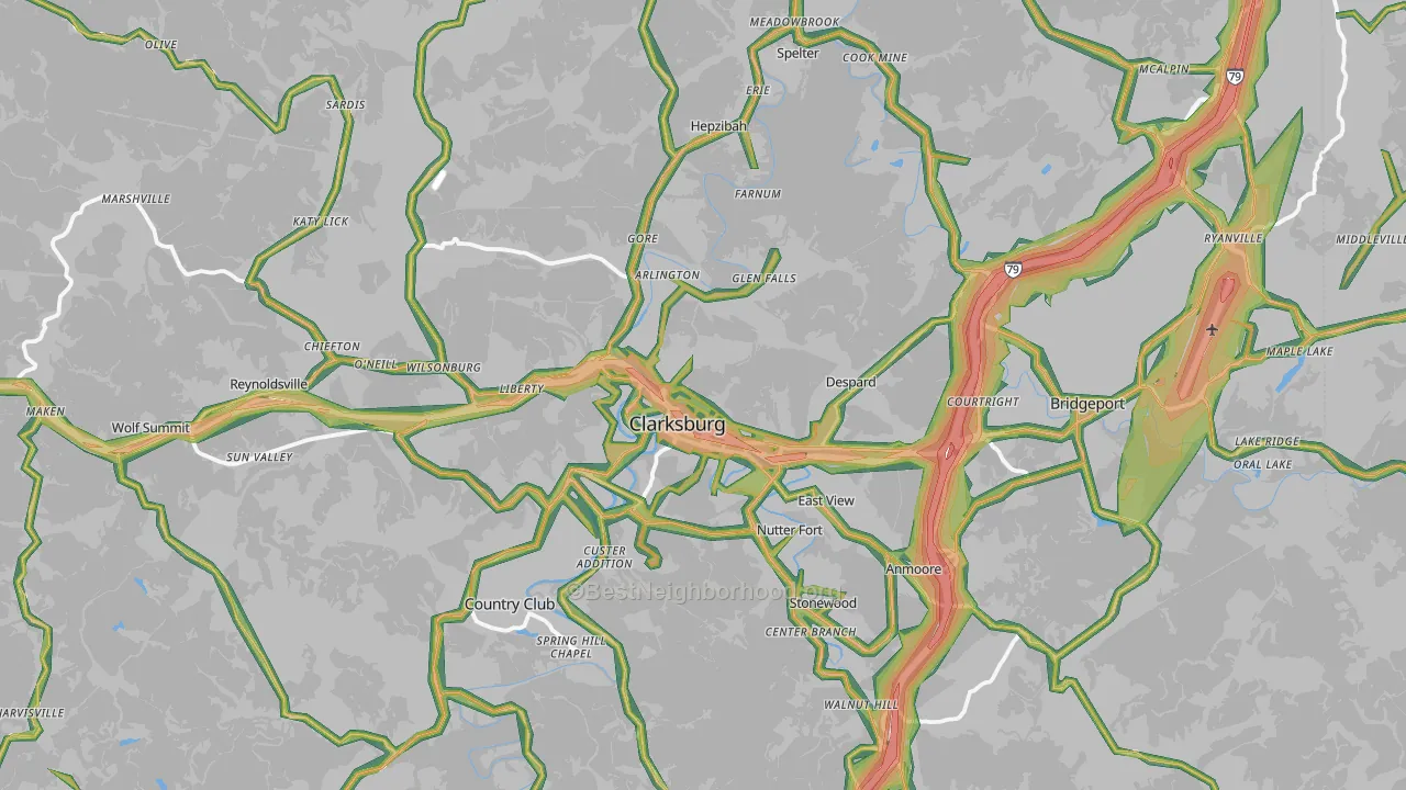 Harrison County, WV Map of Noise Levels in Harrison County