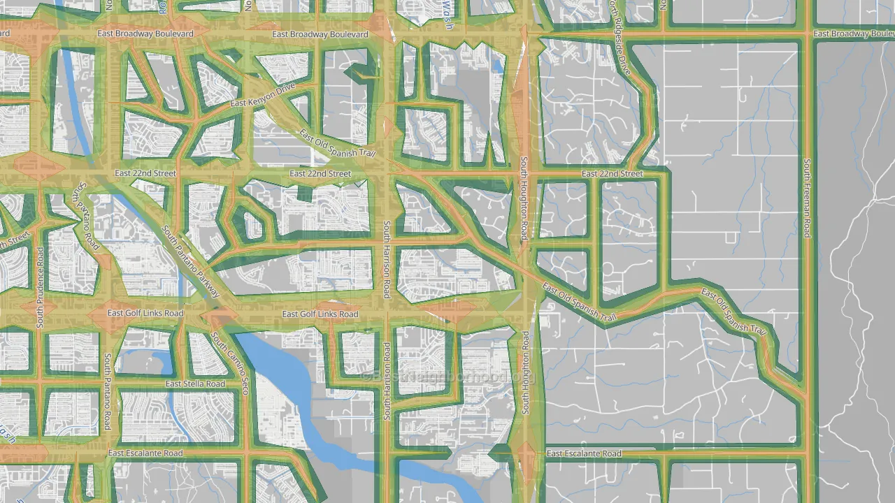 Harrison East-South, Tucson, AZ Map of Noise Levels in Harrison East-South