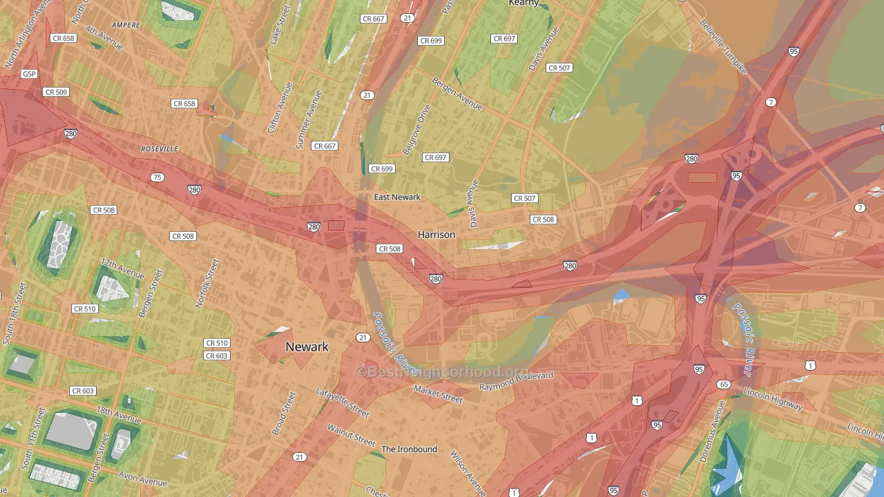 Harrison, NJ Map of Noise Levels in Harrison