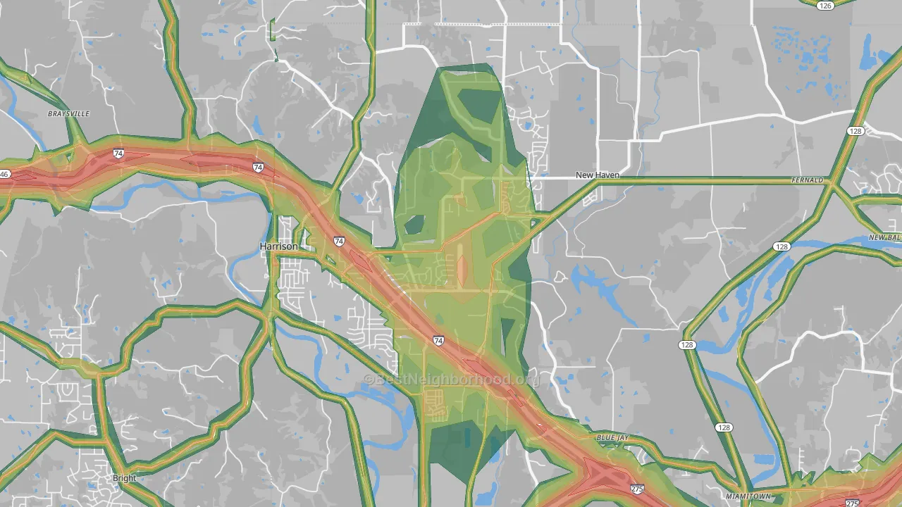 Harrison, OH Map of Noise Levels in Harrison