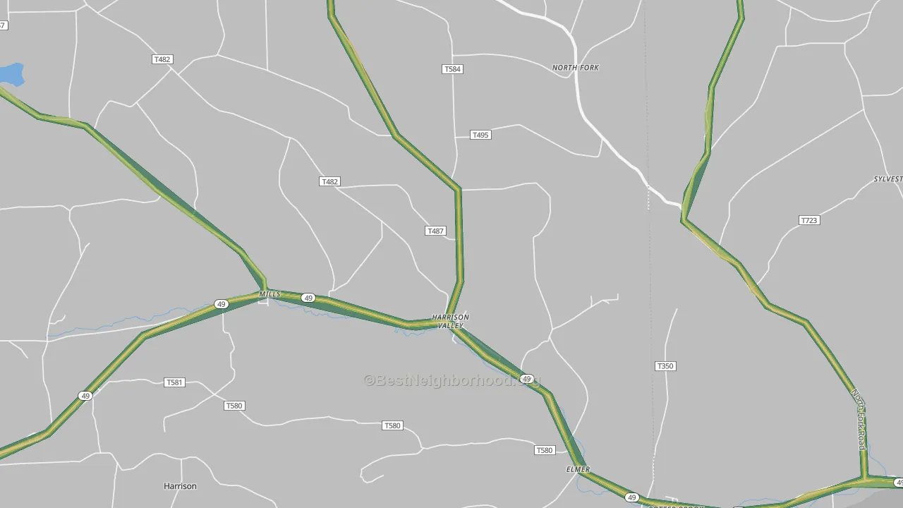 Harrison Valley, PA Map of Noise Levels in Harrison Valley