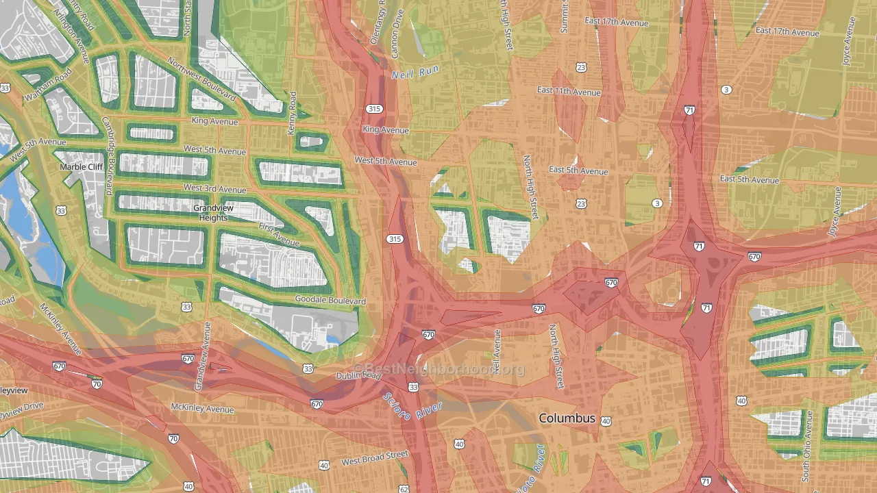 Harrison West, Columbus, OH Map of Noise Levels in Harrison West