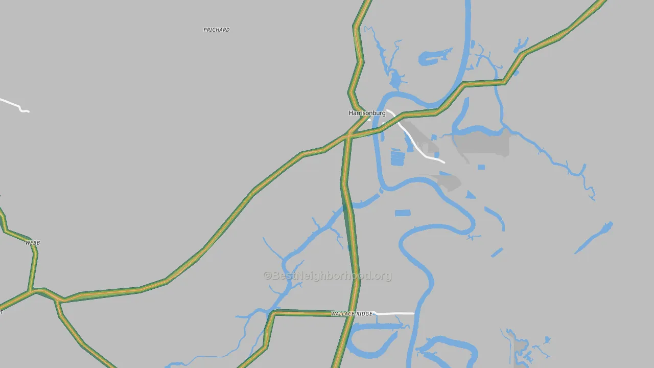 Harrisonburg, LA Map of Noise Levels in Harrisonburg