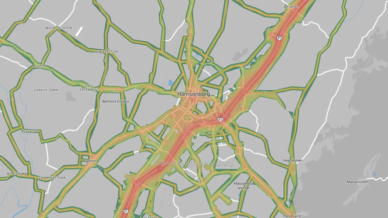 Harrisonburg, VA Map of Noise Levels in Harrisonburg