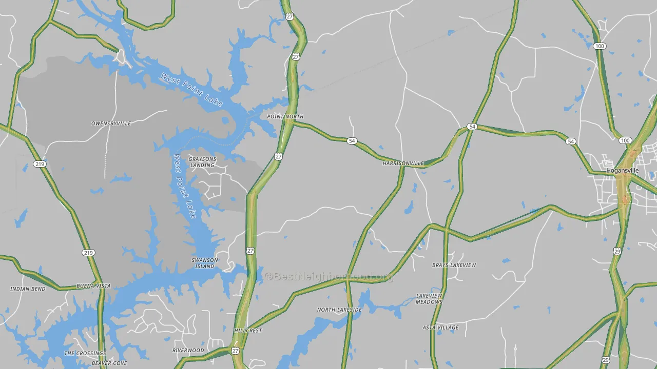 Harrisonville, GA Map of Noise Levels in Harrisonville