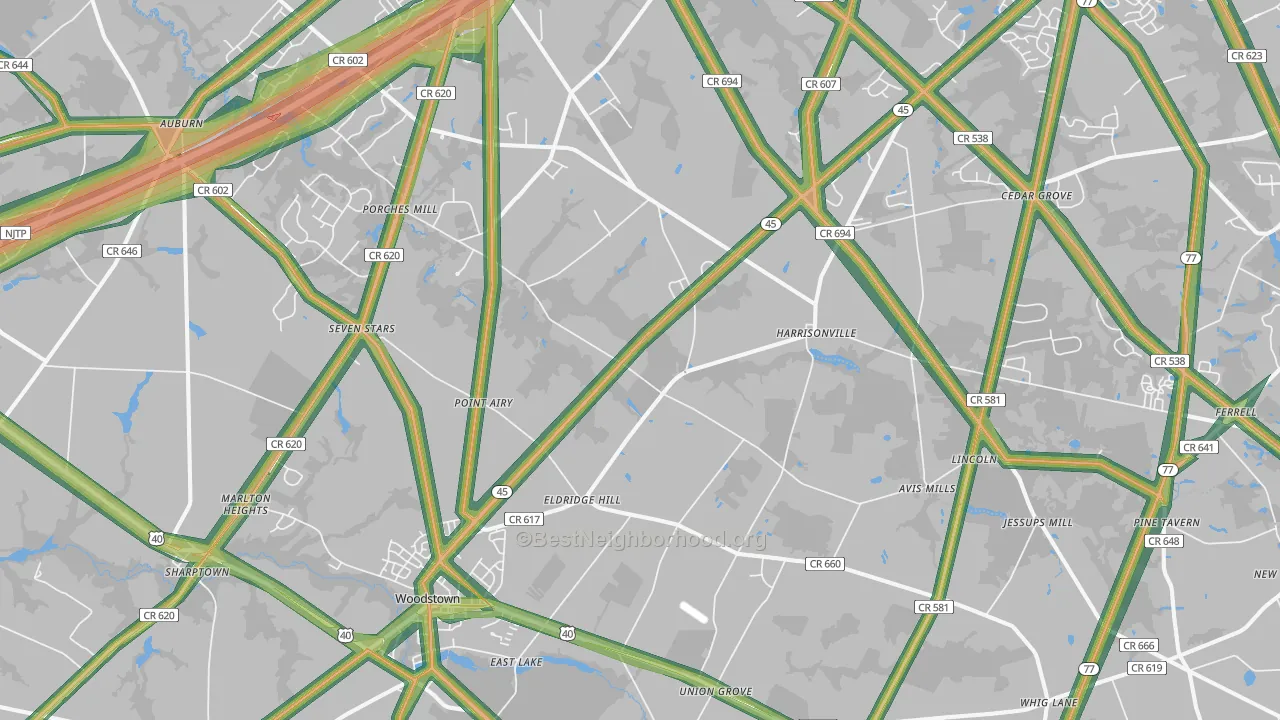 Harrisonville, NJ Map of Noise Levels in Harrisonville