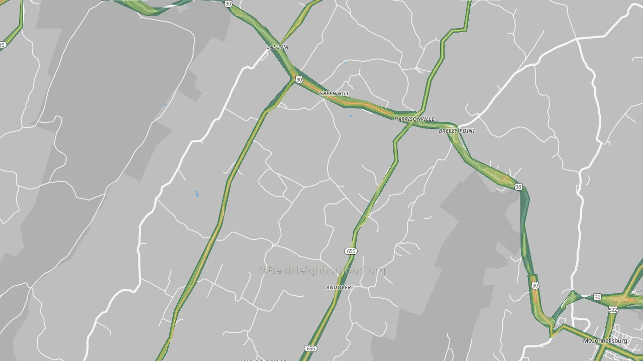 Harrisonville, PA Map of Noise Levels in Harrisonville