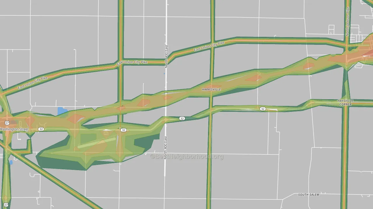 Harrisville, IN Map of Noise Levels in Harrisville