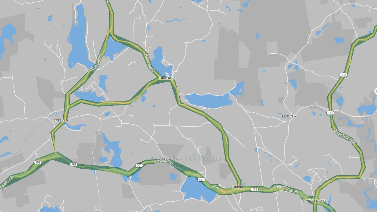 Harrisville, NH Map of Noise Levels in Harrisville
