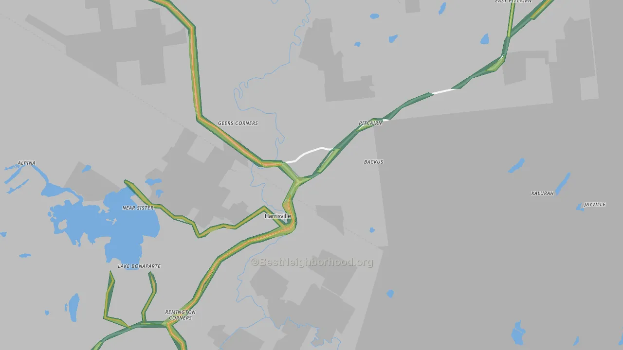 Harrisville, NY Map of Noise Levels in Harrisville