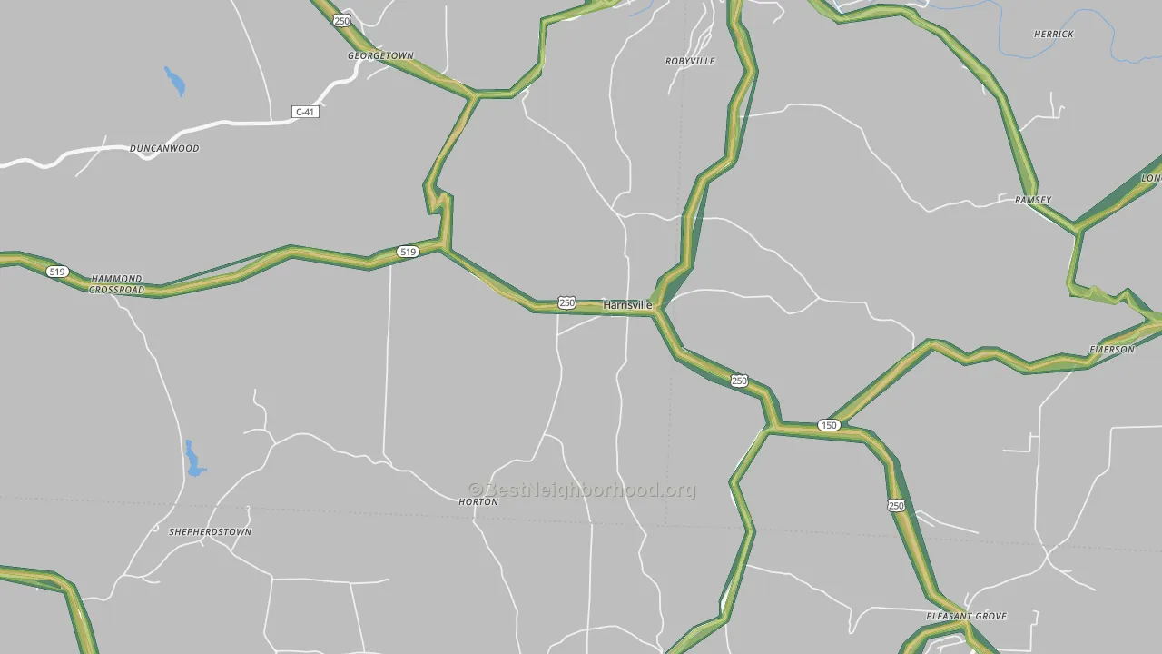 Harrisville, OH Map of Noise Levels in Harrisville