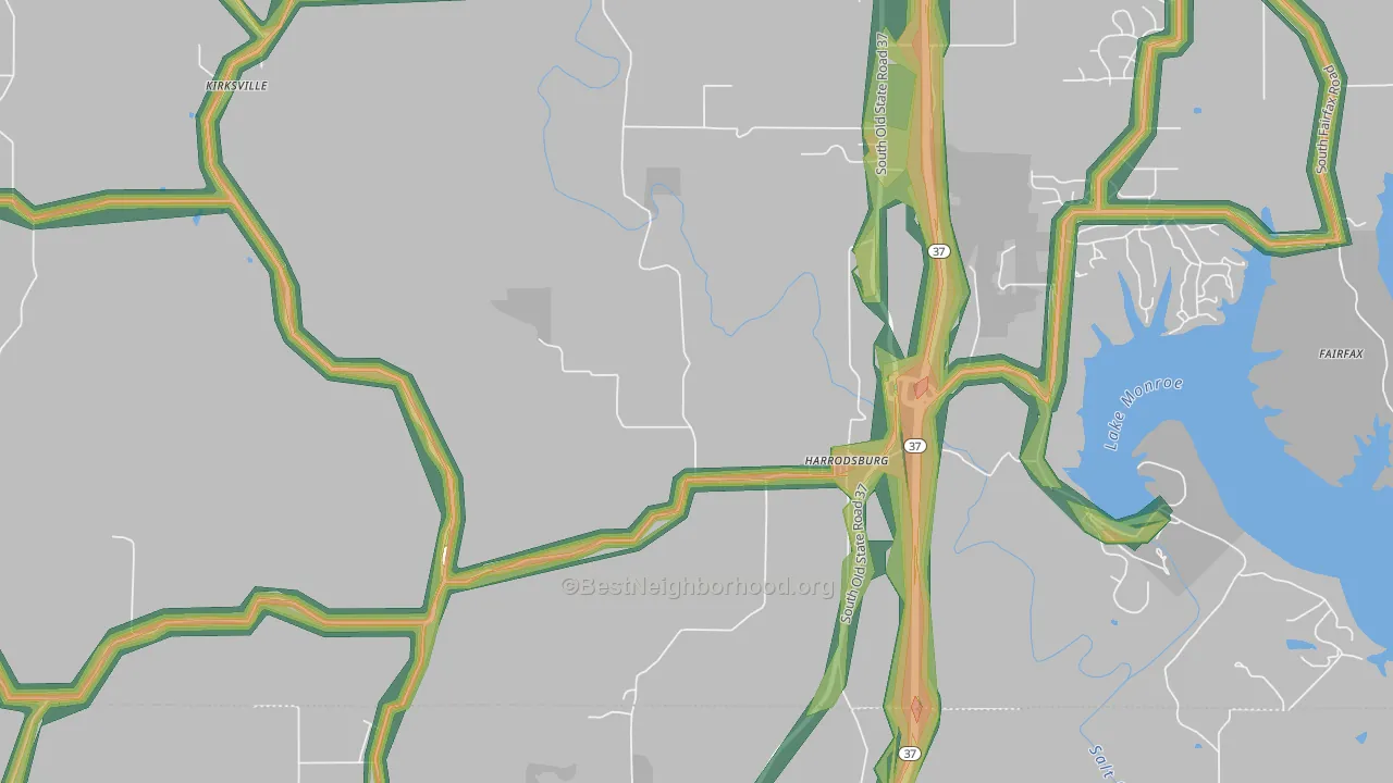 Harrodsburg, IN Map of Noise Levels in Harrodsburg