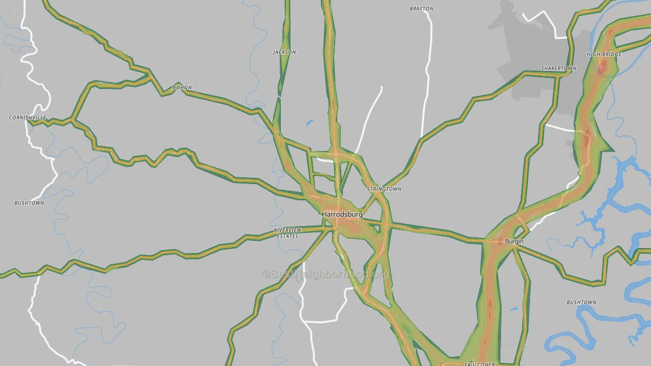 Harrodsburg, KY Map of Noise Levels in Harrodsburg