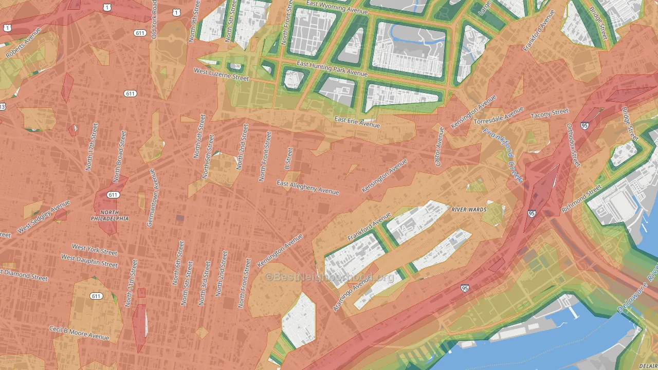 Harrowgate, Philadelphia, PA Map of Noise Levels in Harrowgate