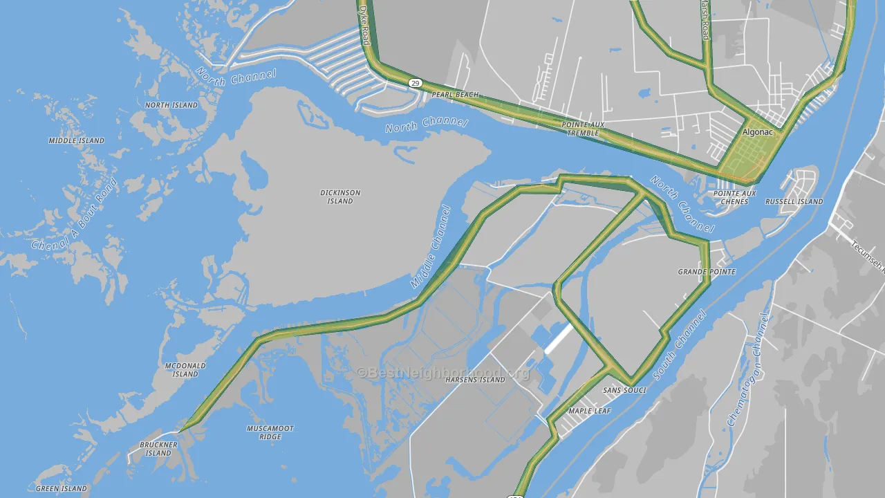 Harsens Island, MI Map of Noise Levels in Harsens Island
