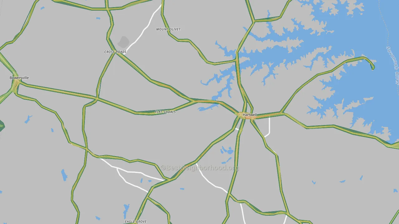 Hart County, GA Map of Noise Levels in Hart County