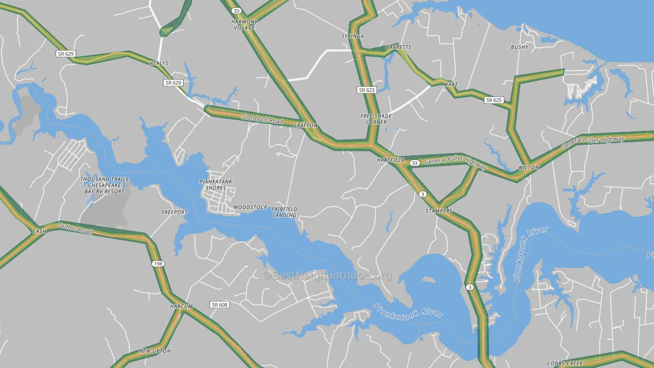 Hartfield, VA Map of Noise Levels in Hartfield