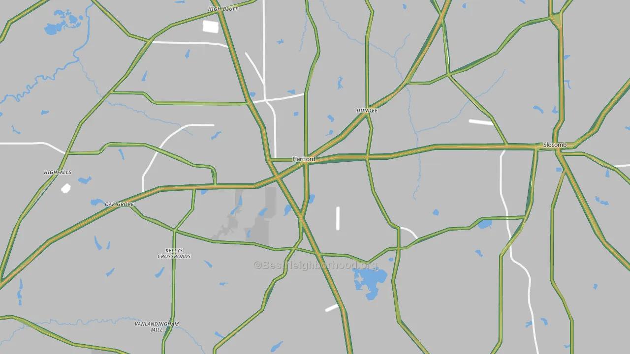 Hartford, AL Map of Noise Levels in Hartford