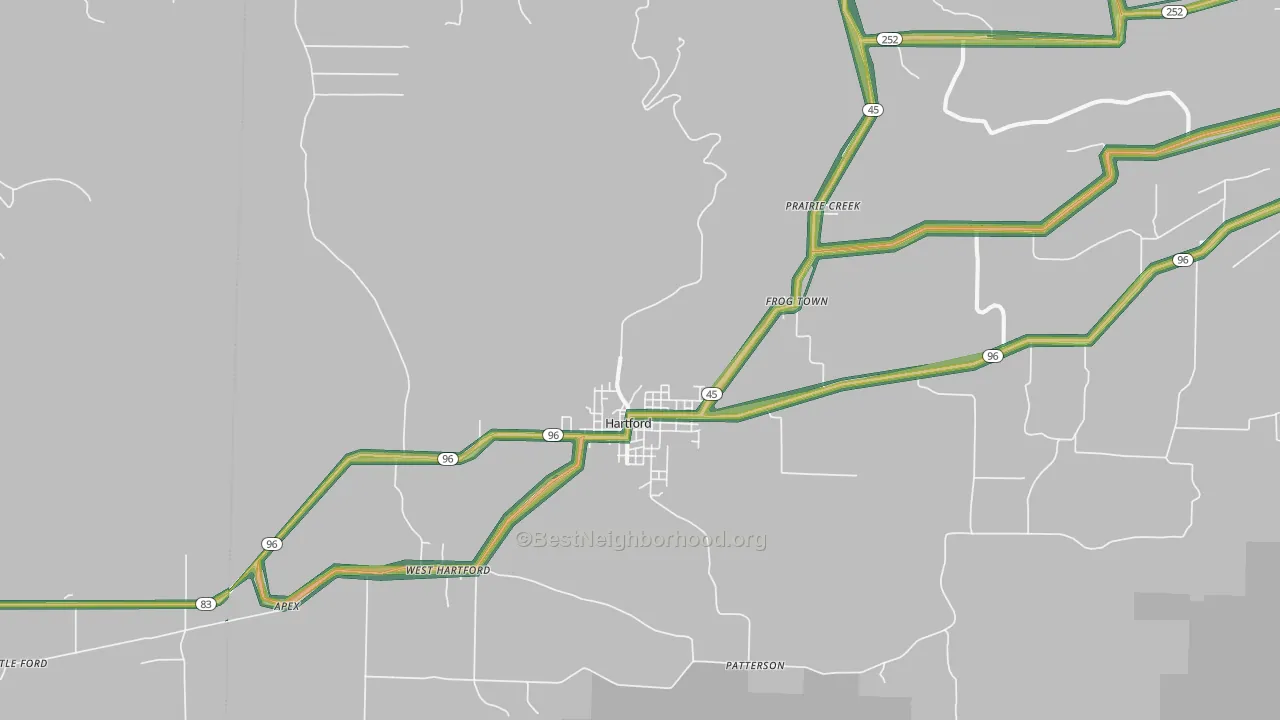 Hartford, AR Map of Noise Levels in Hartford