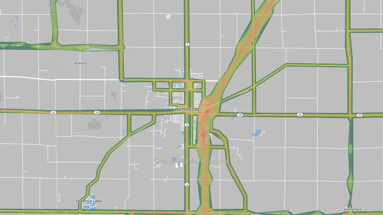 Hartford City, IN Map of Noise Levels in Hartford City