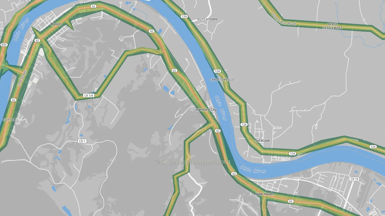 Hartford City, WV Map of Noise Levels in Hartford City