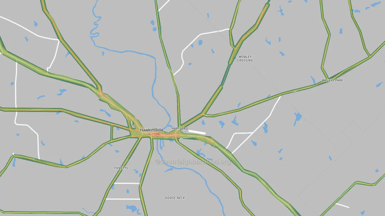 Hartford, GA Map of Noise Levels in Hartford