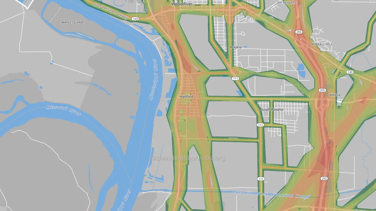 Hartford, IL Map of Noise Levels in Hartford
