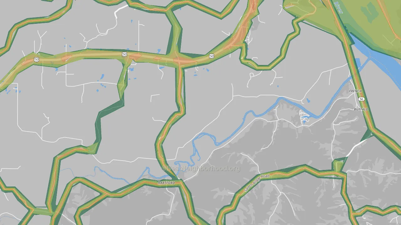 Hartford, IN Map of Noise Levels in Hartford