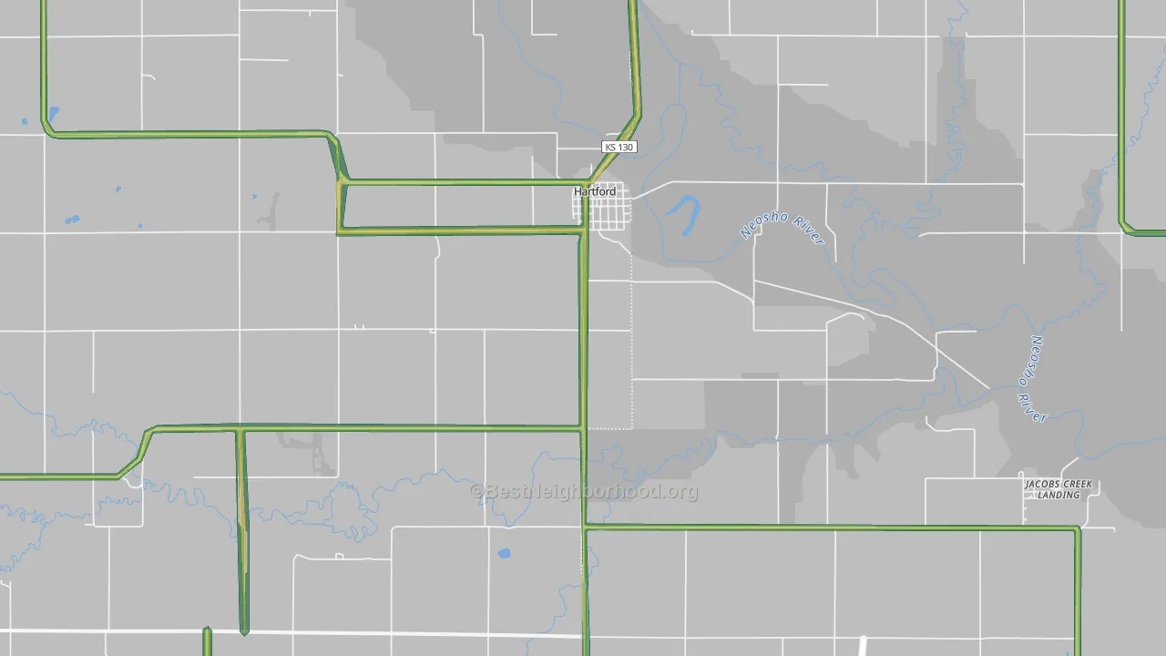 Hartford, KS Map of Noise Levels in Hartford