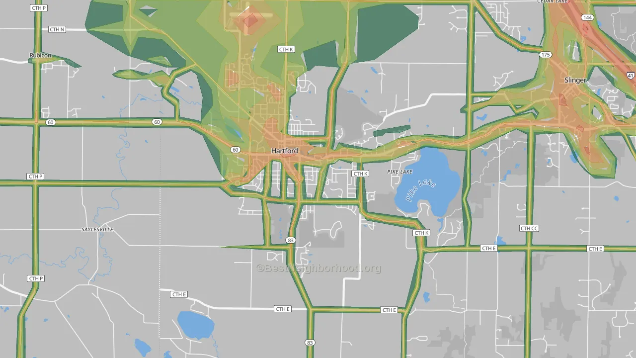 Hartford, WI Map of Noise Levels in Hartford