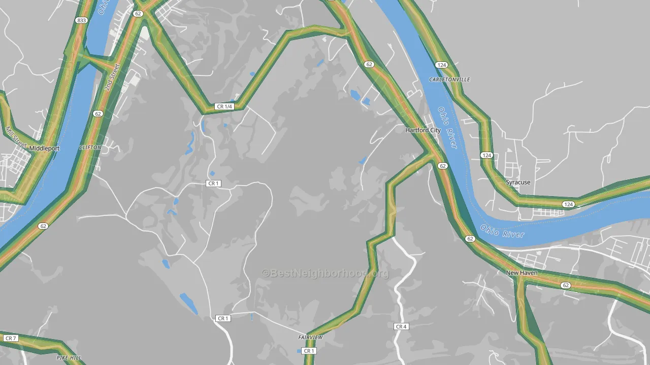 Hartford, WV Map of Noise Levels in Hartford