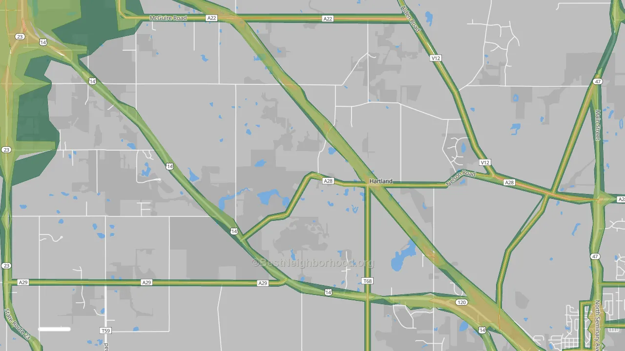 Hartland, IL Map of Noise Levels in Hartland