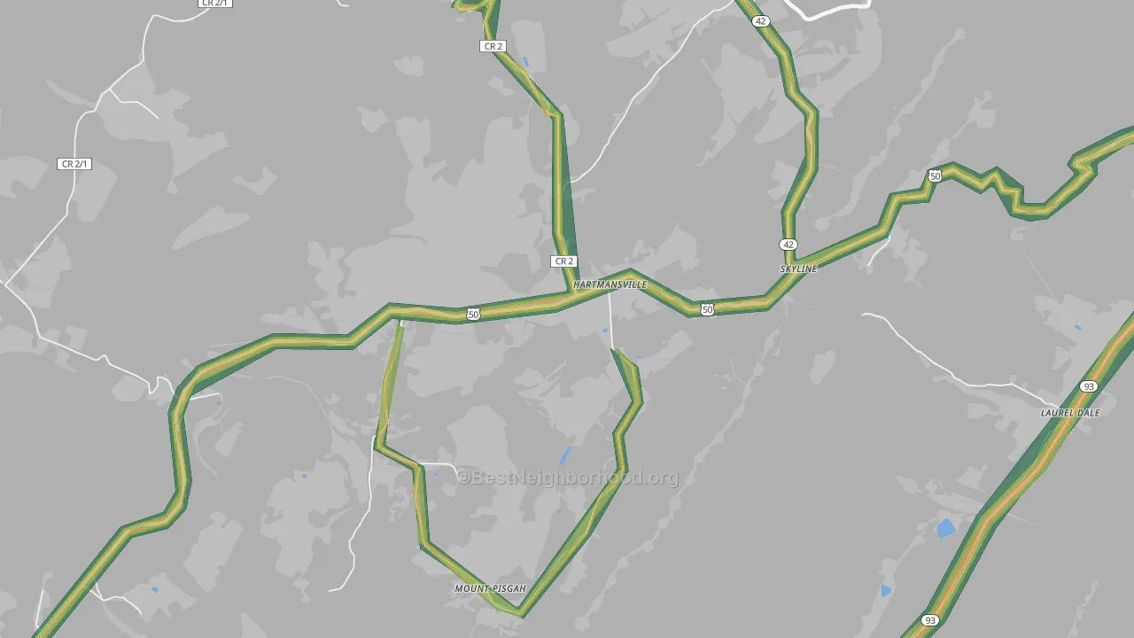 Hartmansville, WV Map of Noise Levels in Hartmansville