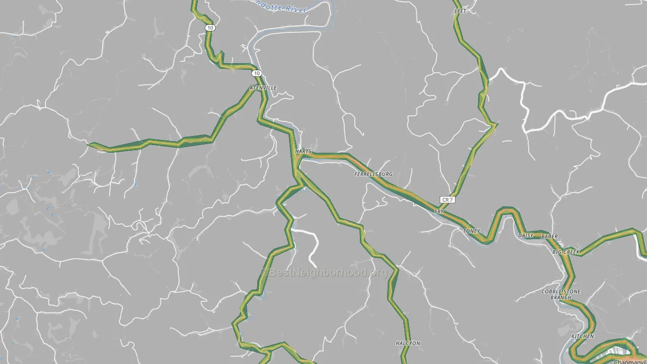 Harts, WV Map of Noise Levels in Harts