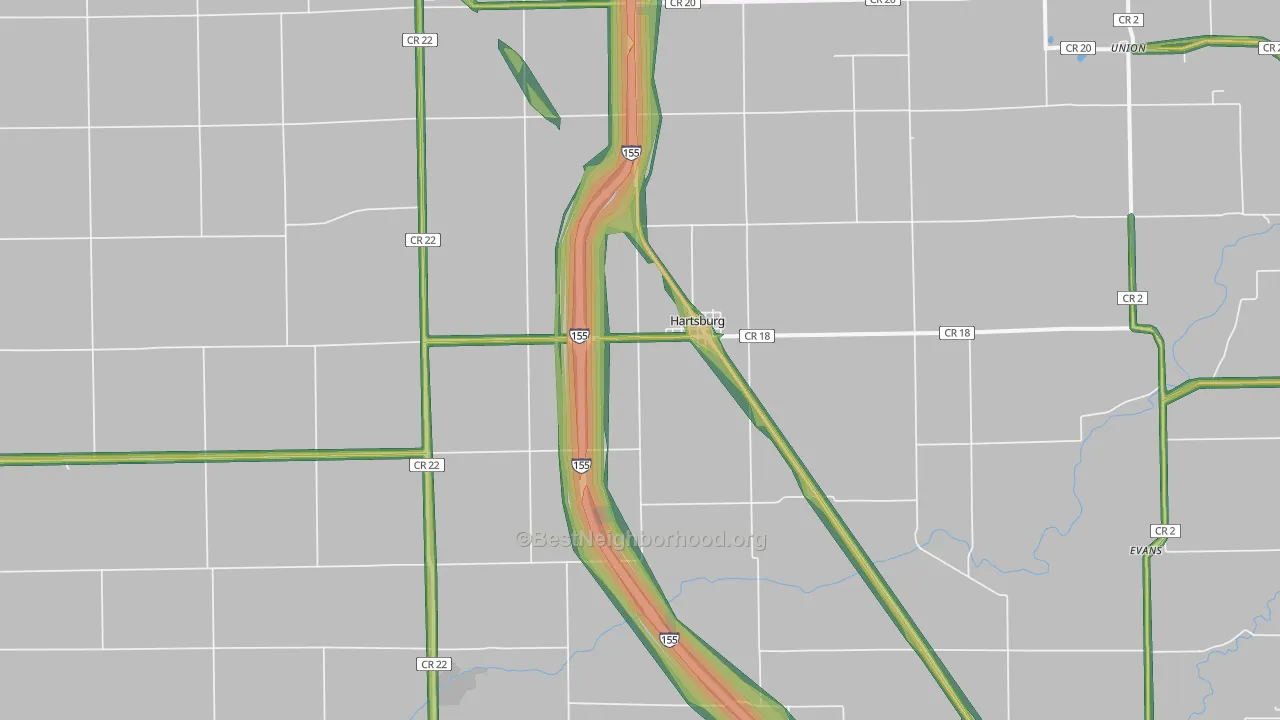 Hartsburg, IL Map of Noise Levels in Hartsburg