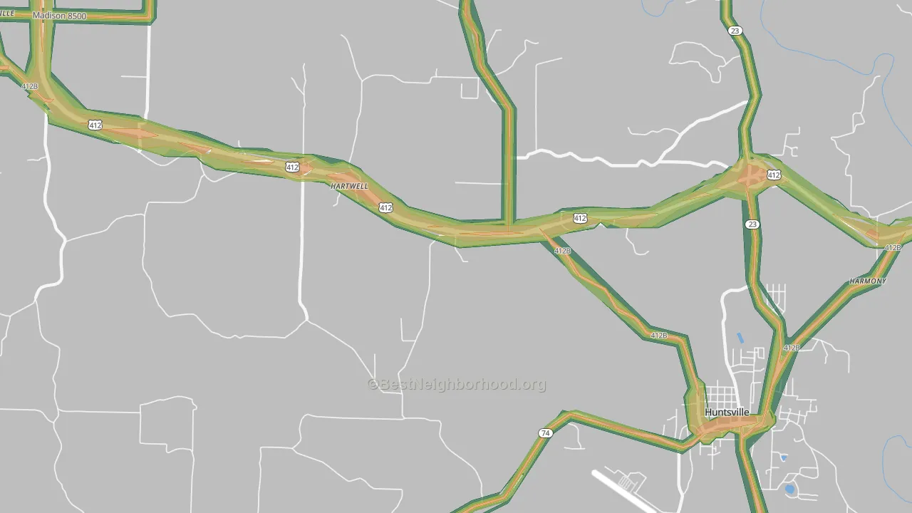 Hartwell, AR Map of Noise Levels in Hartwell