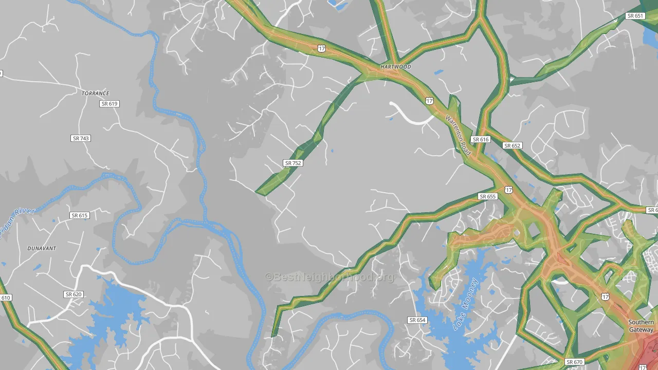 Hartwood, VA Map of Noise Levels in Hartwood