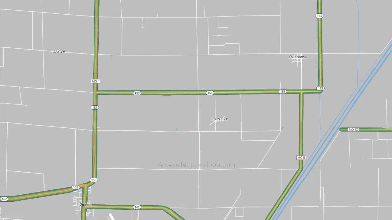 Hartzell, MO Map of Noise Levels in Hartzell