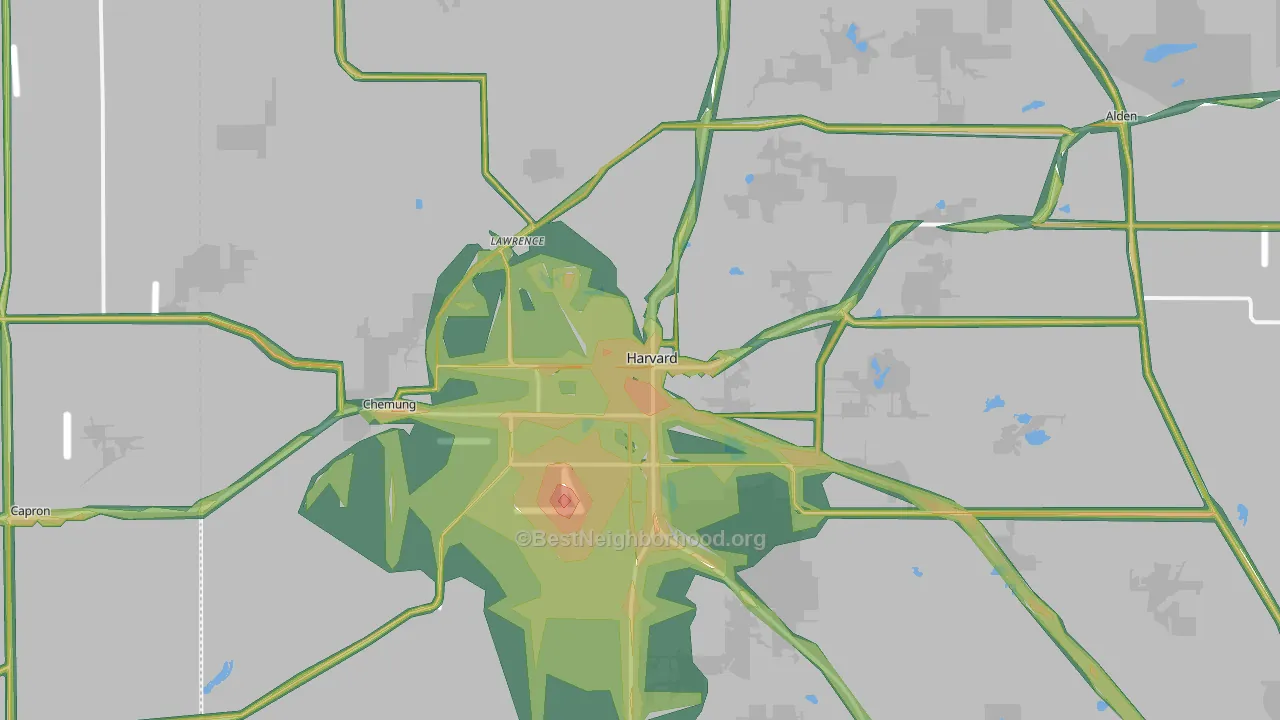 Harvard, IL Map of Noise Levels in Harvard