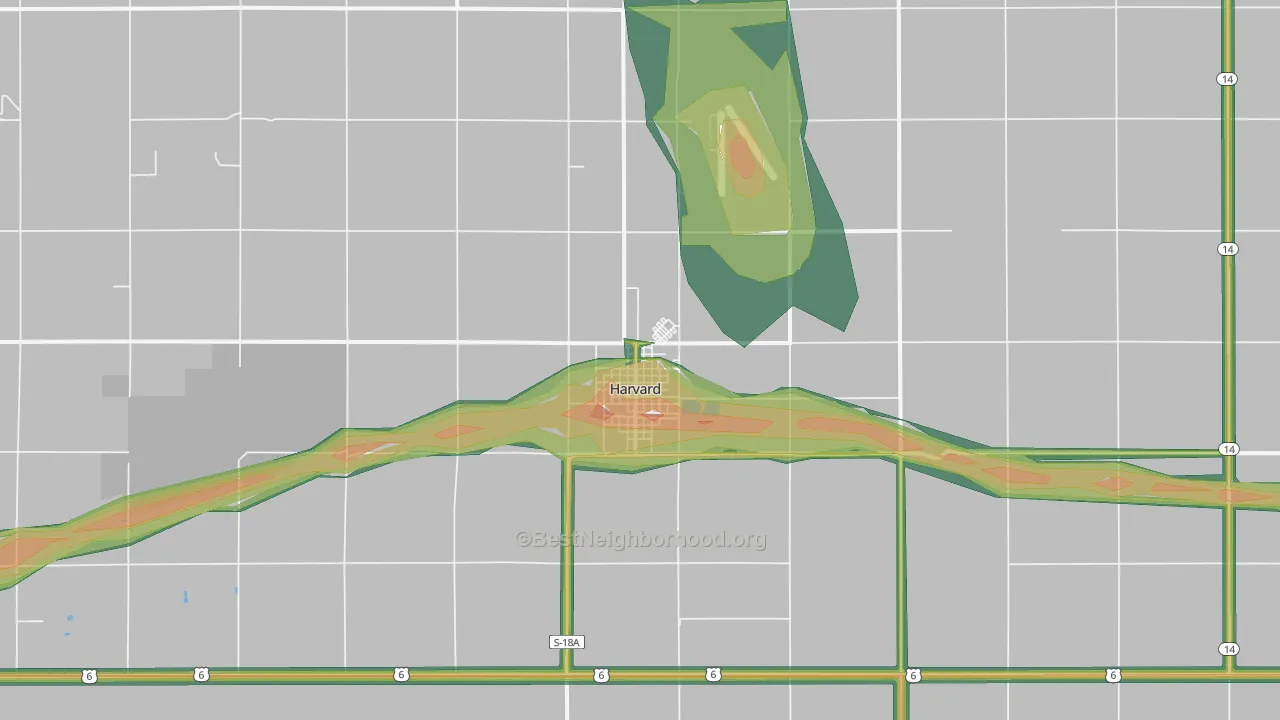 Harvard, NE Map of Noise Levels in Harvard