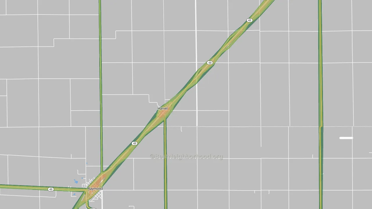 Harvel, IL Map of Noise Levels in Harvel