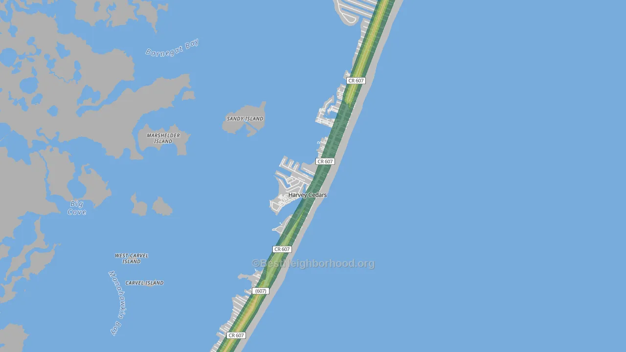 Harvey Cedars, NJ Map of Noise Levels in Harvey Cedars