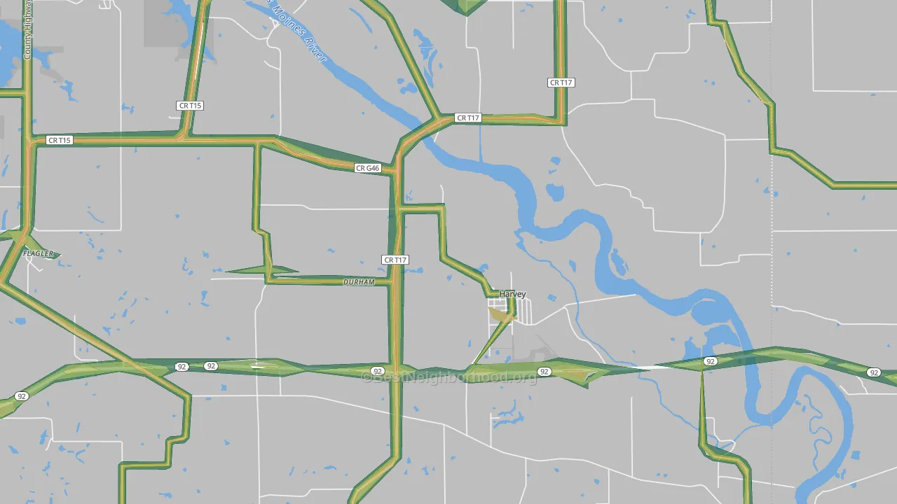 Harvey, IA Map of Noise Levels in Harvey