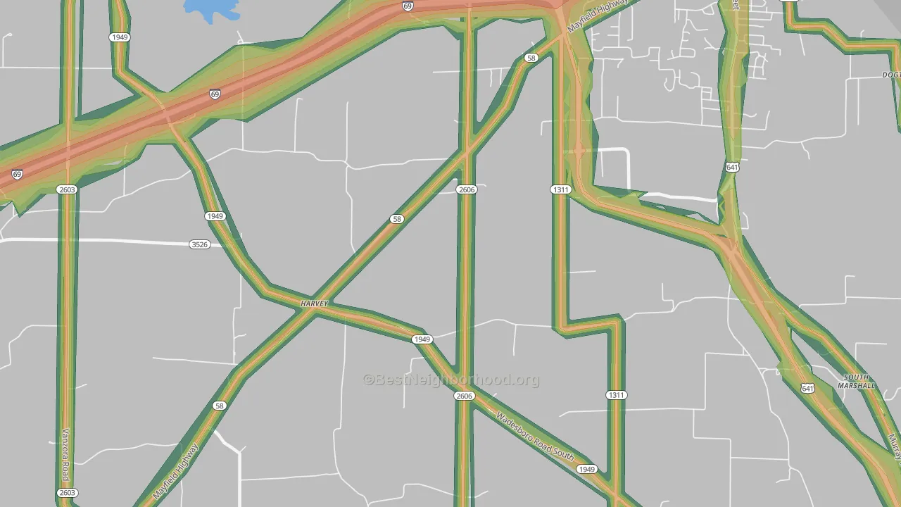 Harvey, KY Map of Noise Levels in Harvey