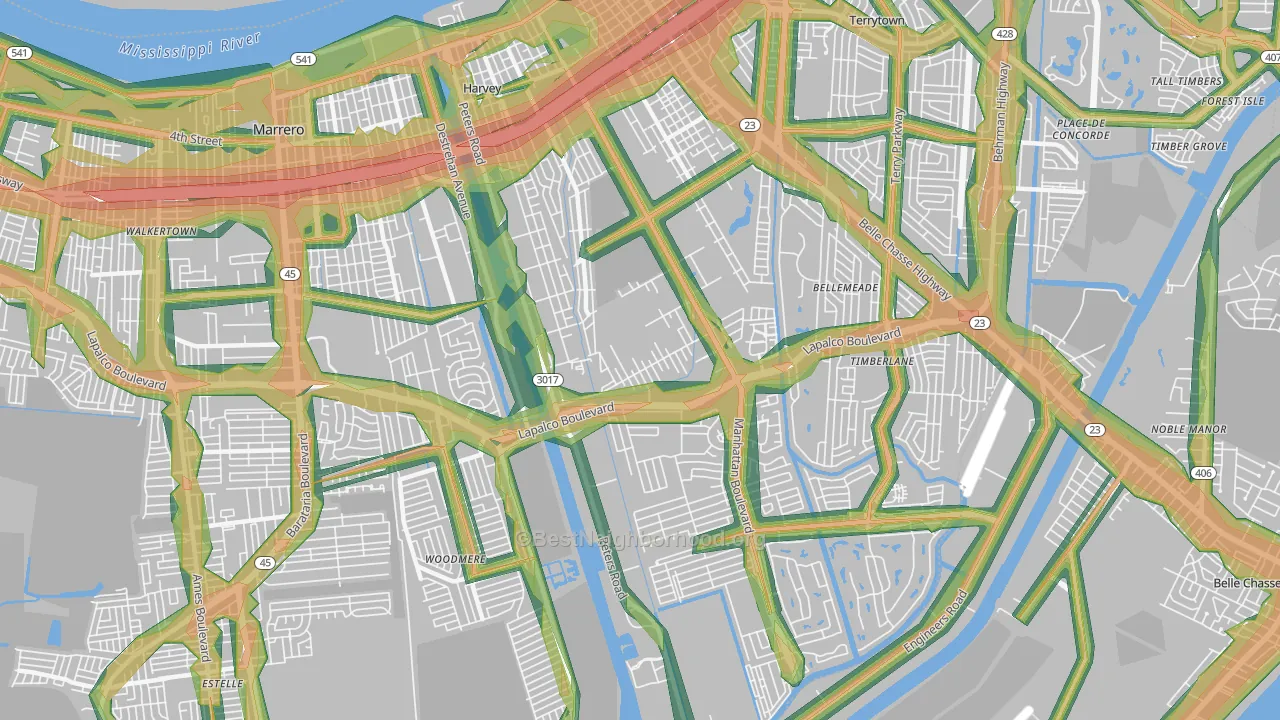 Harvey, LA Map of Noise Levels in Harvey