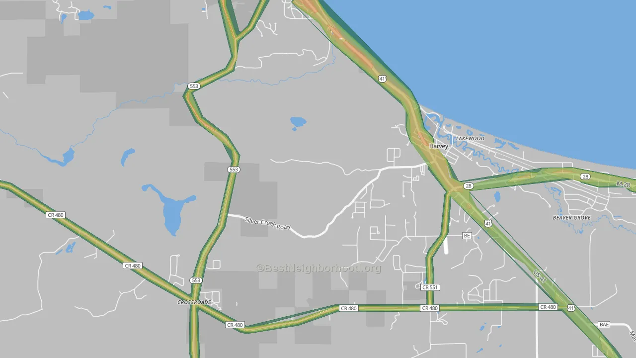 Harvey, MI Map of Noise Levels in Harvey