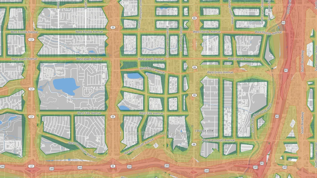 Harvey Park, Denver, CO Map of Noise Levels in Harvey Park