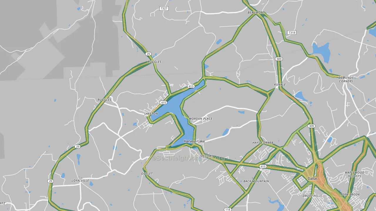 Harveys Lake, PA Map of Noise Levels in Harveys Lake