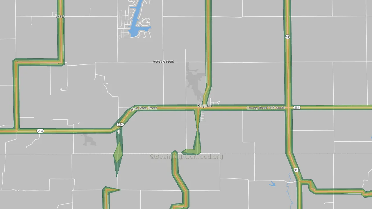 Harveysburg, IN Map of Noise Levels in Harveysburg