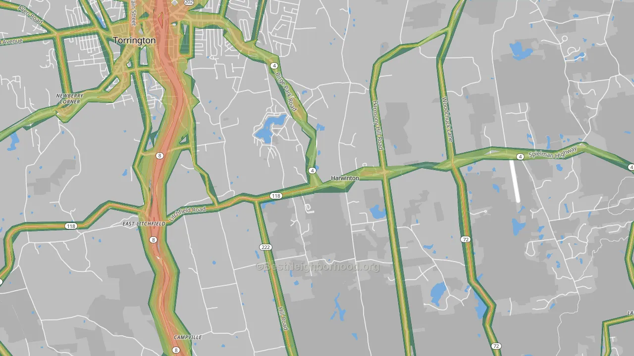 Harwinton, CT Map of Noise Levels in Harwinton